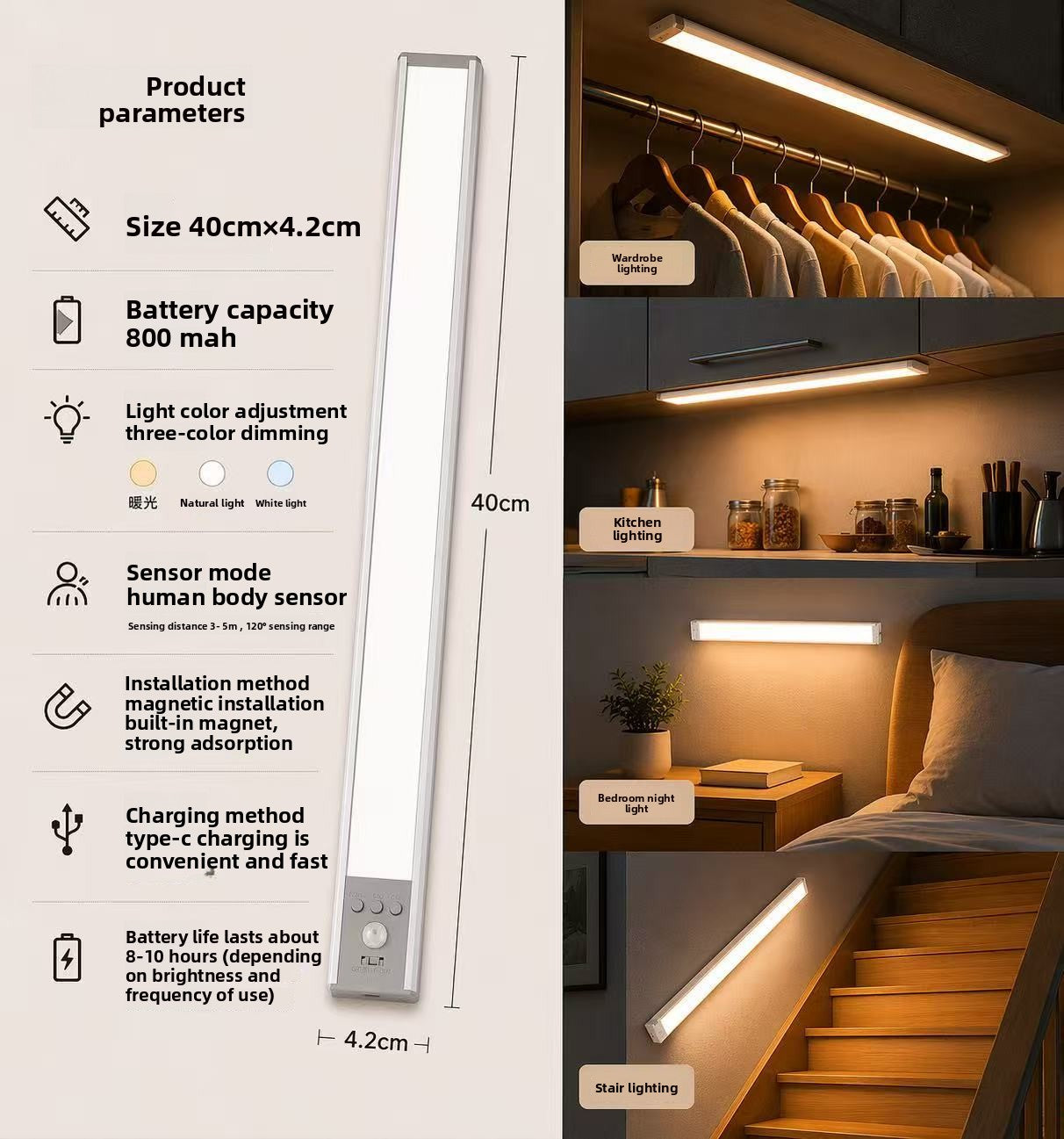 Magnetic Rechargeable LED Sensor Night Light - Wireless Wardrobe & Kitchen Lamp