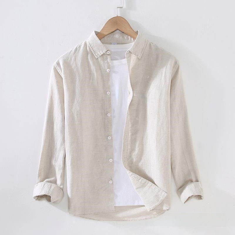 Linen Cotton Shirt Men Long Sleeve Casual