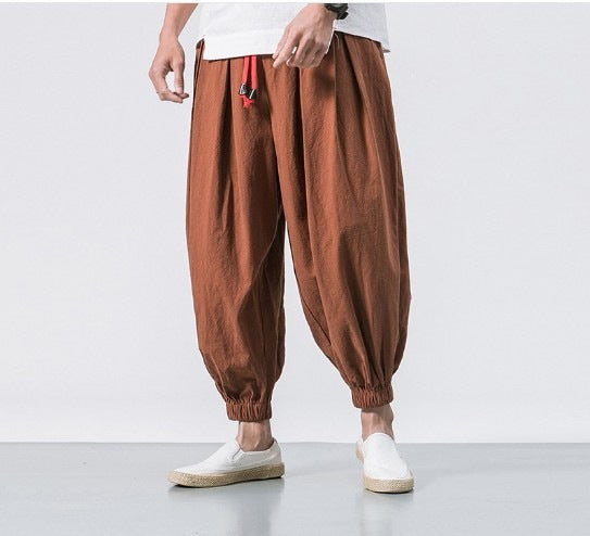 Men's Cotton Linen Casual Harem Pants Comfort Fit Cotton Linen Harem Pants for Men