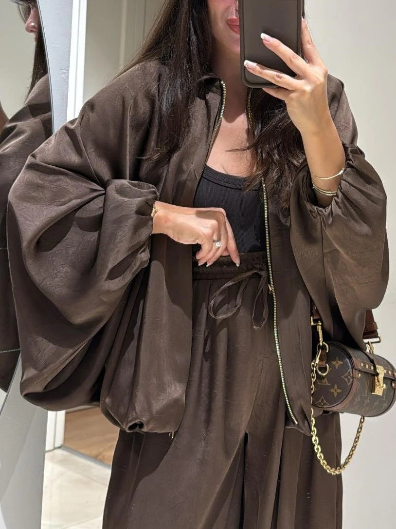 Casual Streetwear Cardigan and Wide-Leg Pants Set