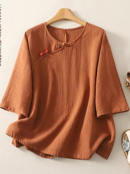 Women's Casual Two-Piece Linen Blend Loungewear Set - Loose Fit Short Sleeve Suit