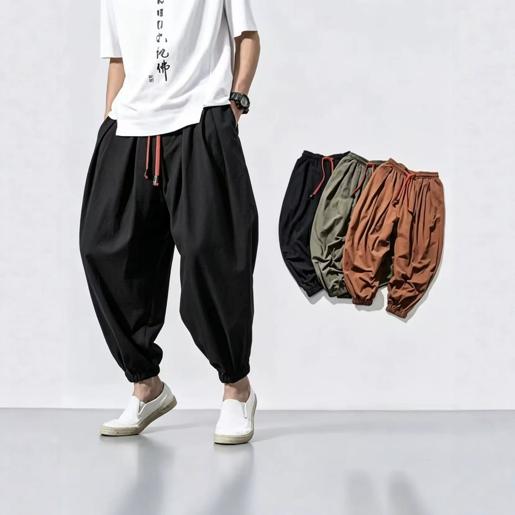 Men's Cotton Linen Casual Harem Pants Comfort Fit Cotton Linen Harem Pants for Men